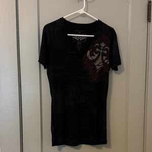 Affliction Black and Red Graphic Tee - Vintage